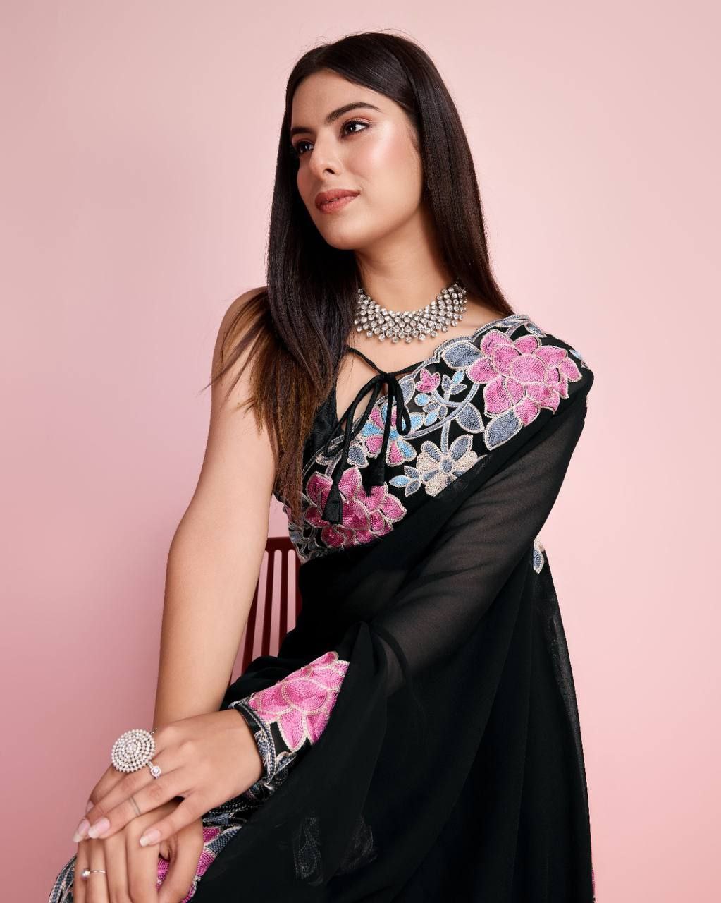 Best Designer Heavy Georgette Party Wear Black Saree.