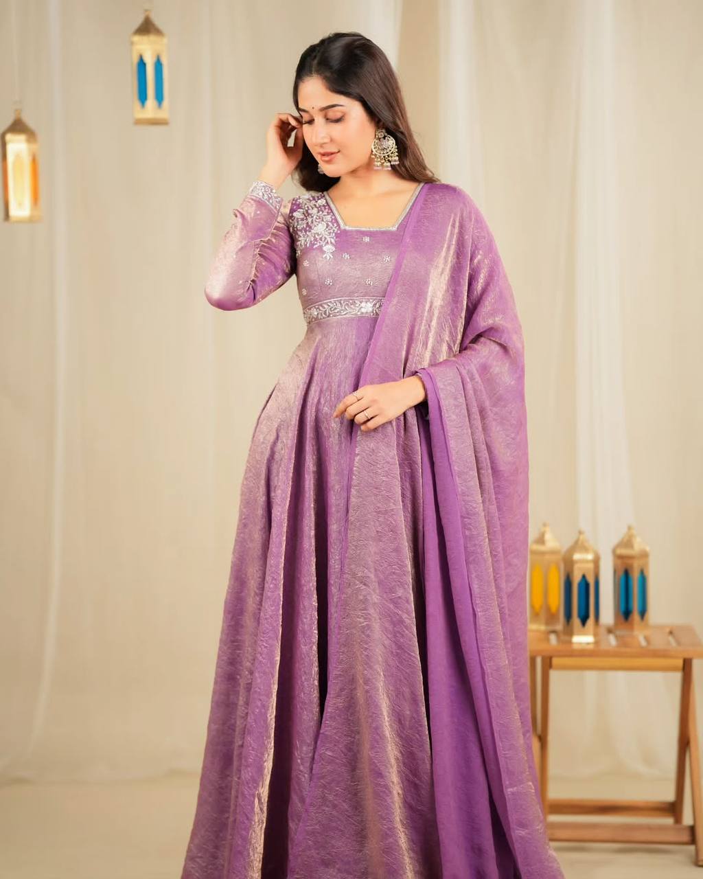 Beautiful Gorgeous Trendy Designer Gold Crush Silk Gown Collection.
