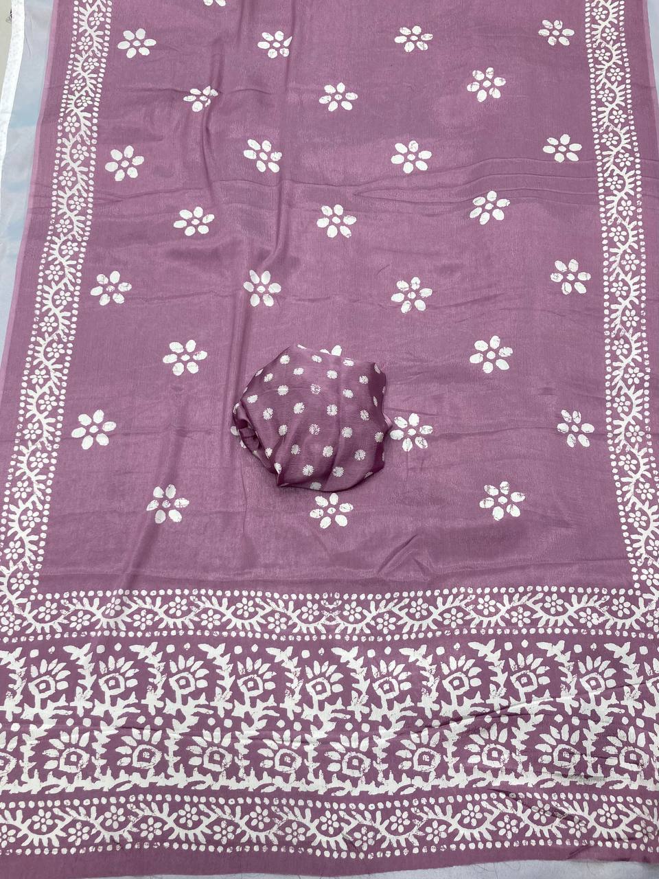 Lavender Chinon Silk Trendy Saree Collection.