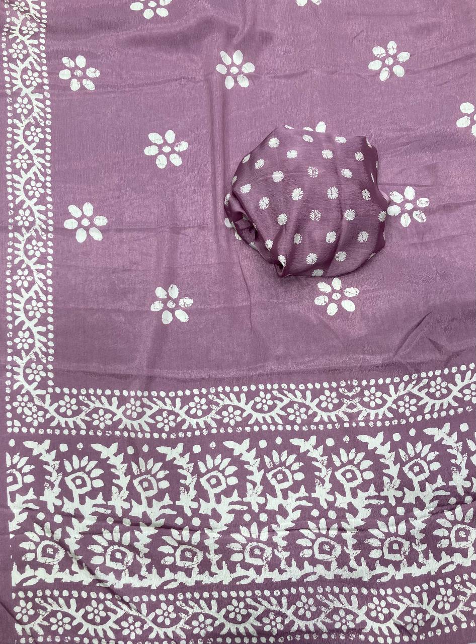 Lavender Chinon Silk Trendy Saree Collection.