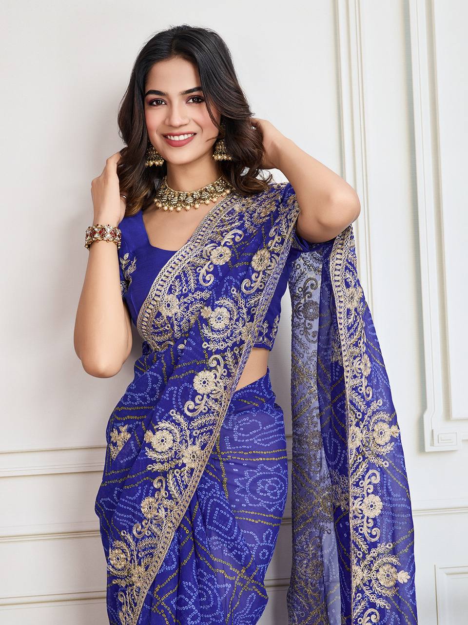 Beautiful Blue Bandhej Saree Collection.