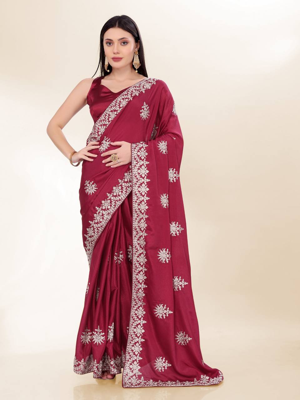 Party Wear Pretty Chinon Silk Saree Collection.