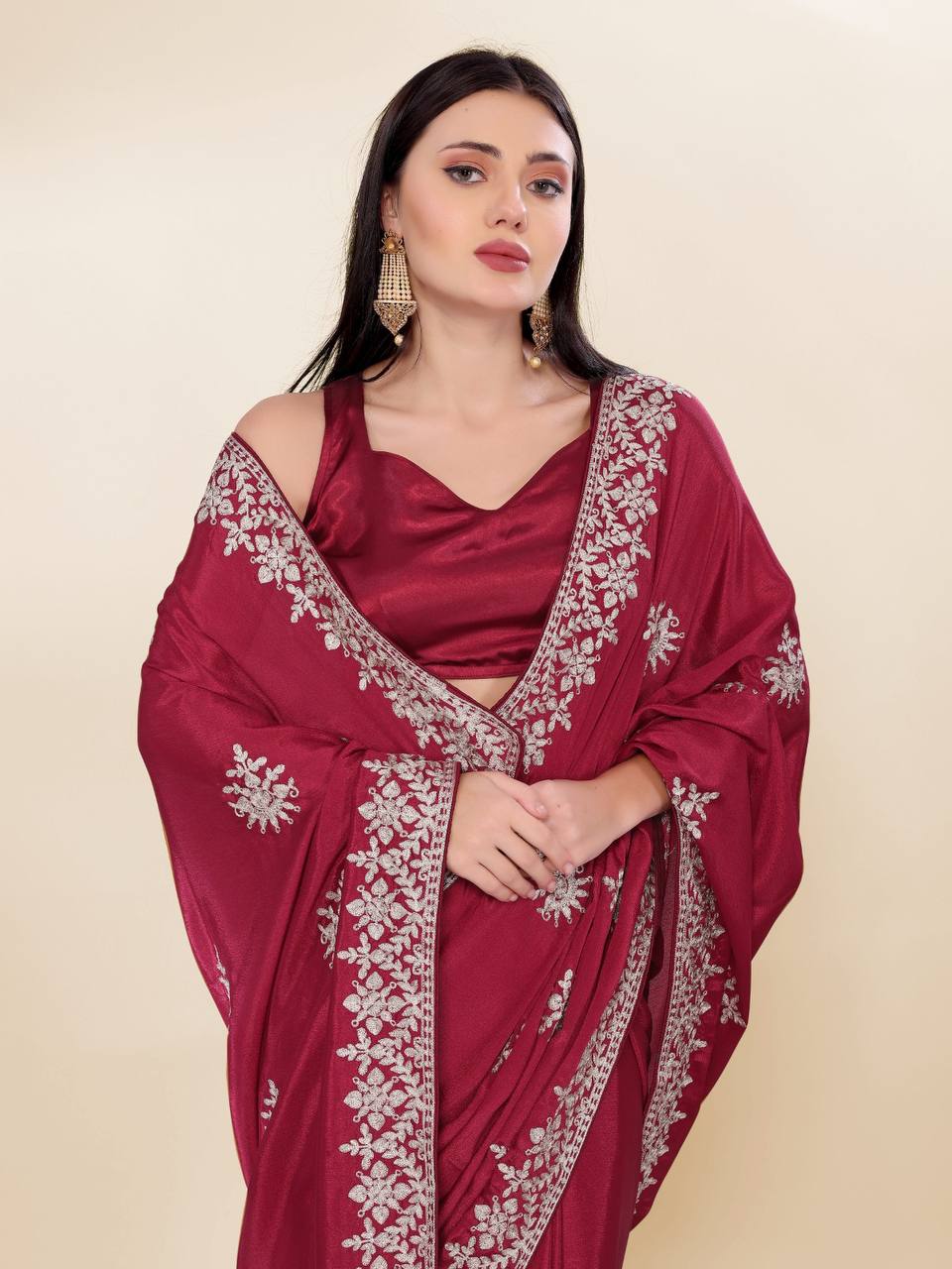 Party Wear Pretty Chinon Silk Saree Collection.