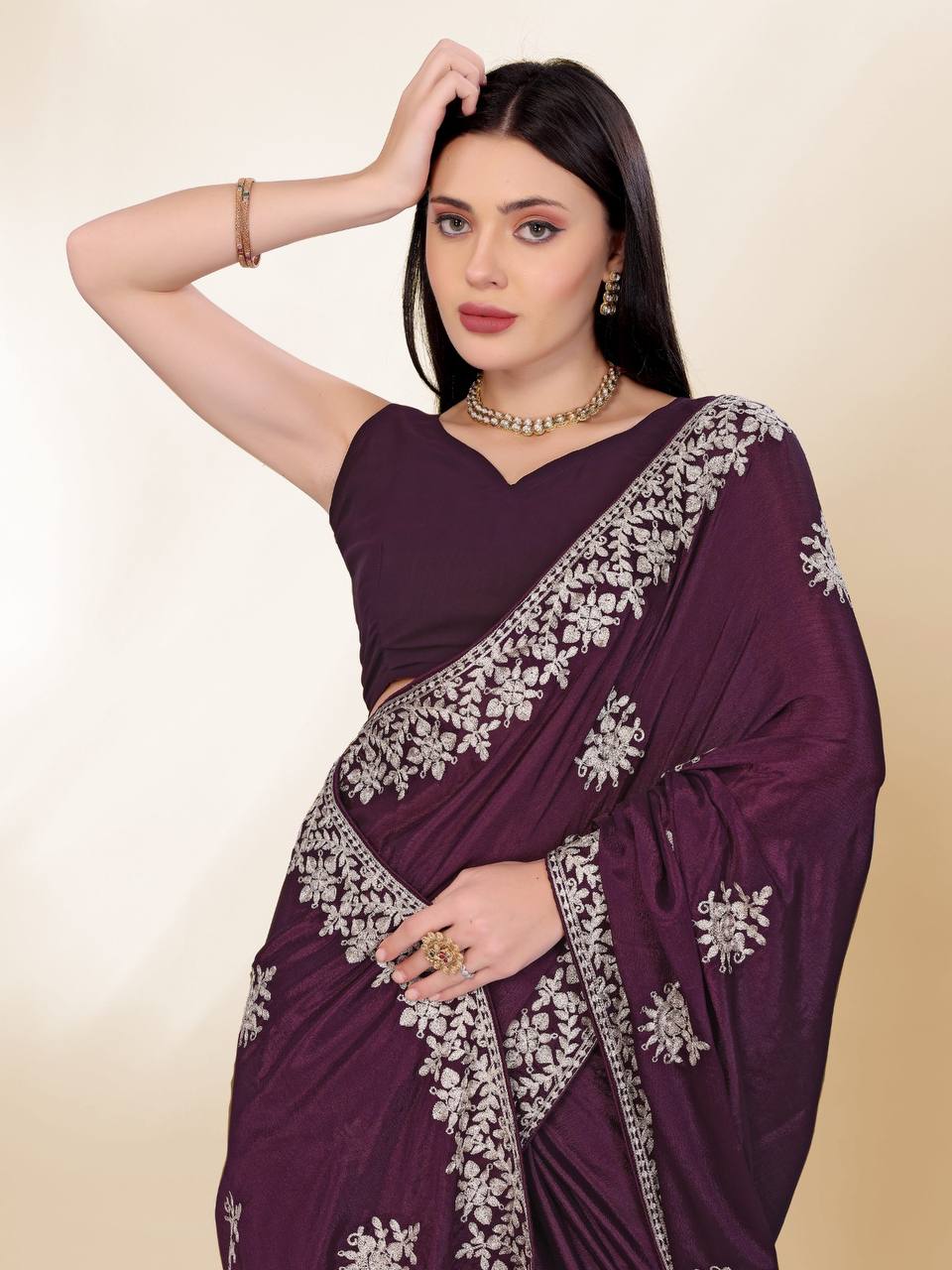 Most Beautiful Premium Chinon Silk Saree Collection.