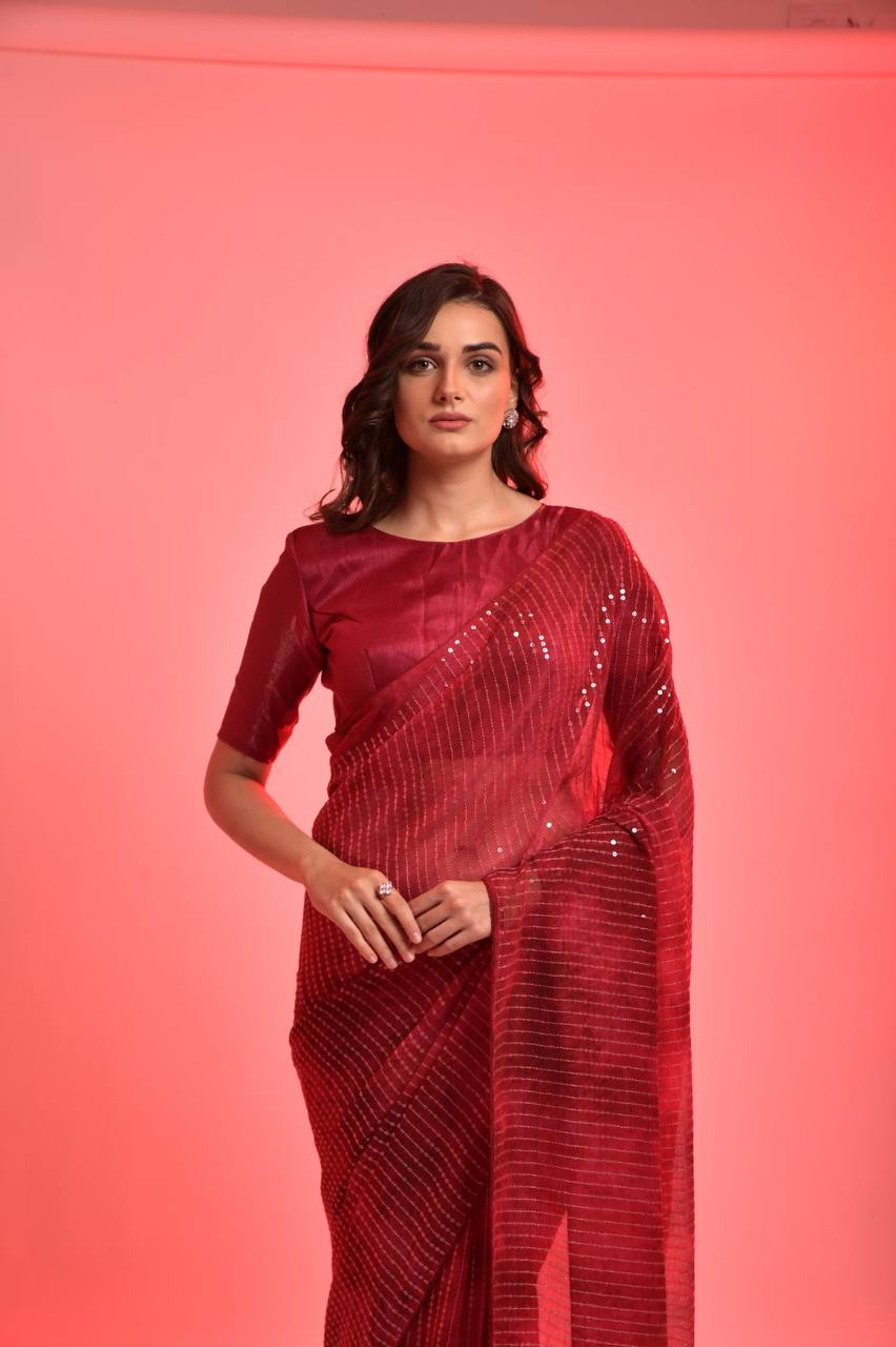 Beautiful occasion wear special red sequence saree