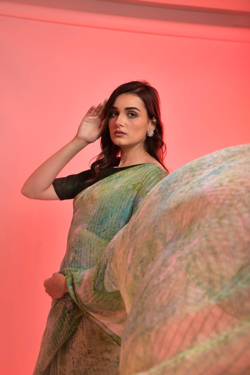 Fabulous Look Pista Color Prijam Print Sequence Saree Collectio