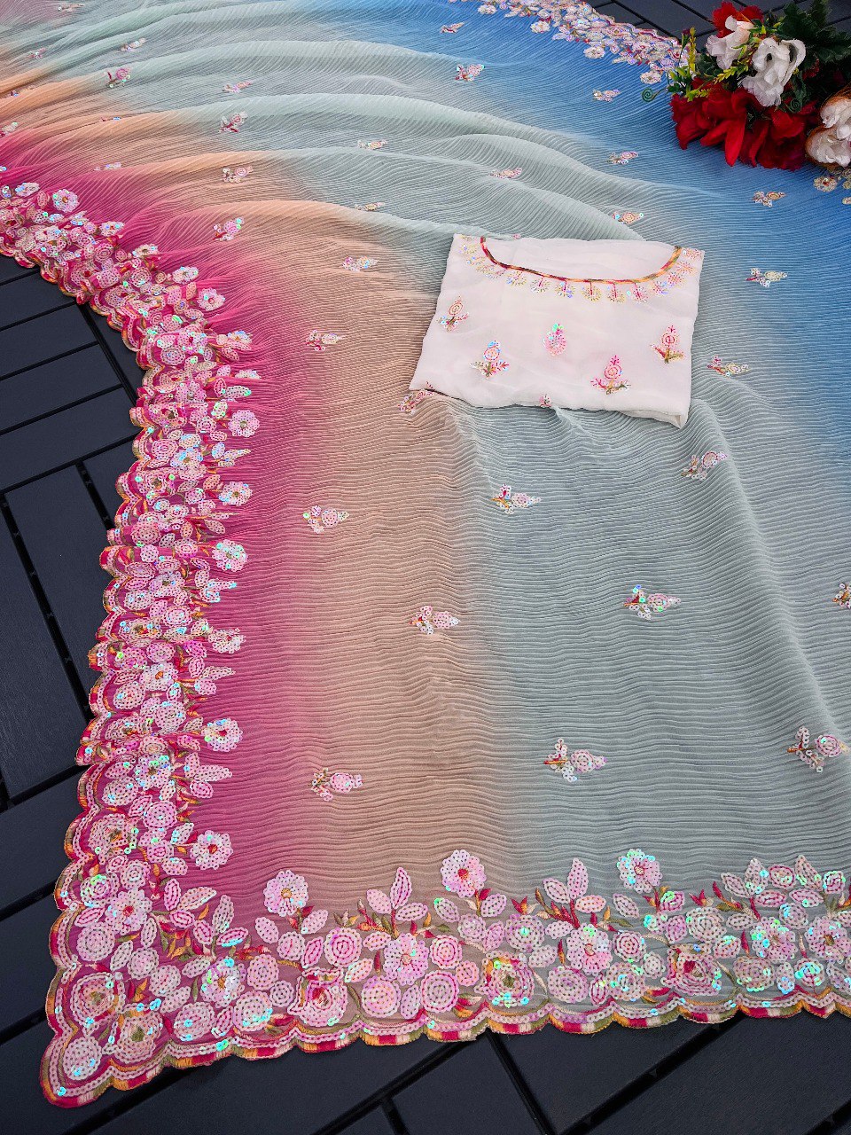 Beautiful Premium Faux Georgette Saree Collection.