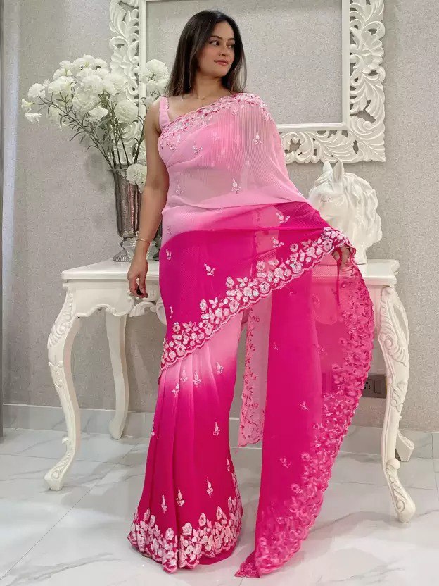 Pretty Light Dark Pink Shaded Heavy Georgette Saree Collection.