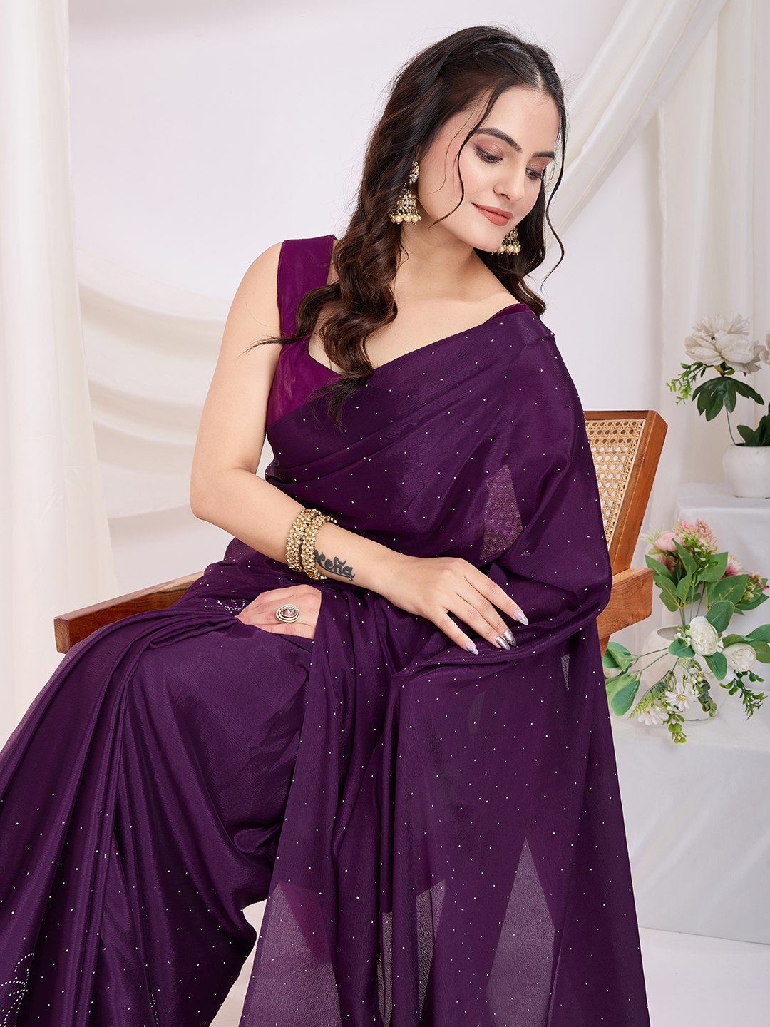 Most Pretty Wine Ready To Wear Special Saree Collection.