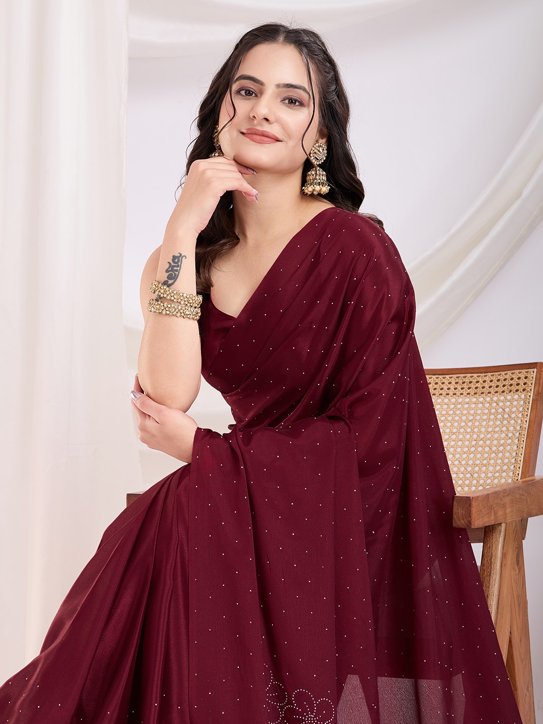 Festival Season Special New Maroon Ready To Wear Trendy Saree Collection.