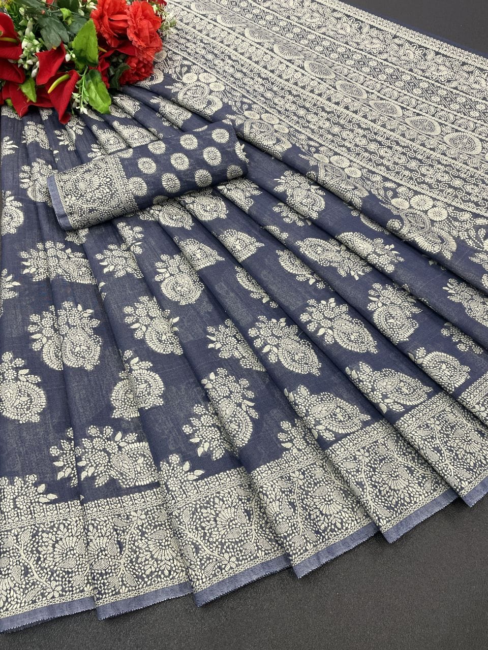 Wedding Functions Special Chikankari Linen Cotton Saree Collection.