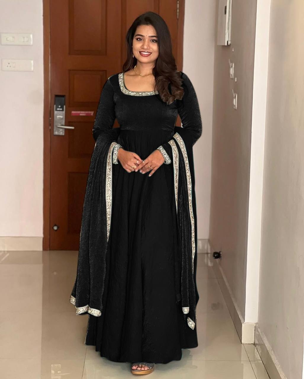 Party Wear Special New Fandy Designer Black Gown Collection.