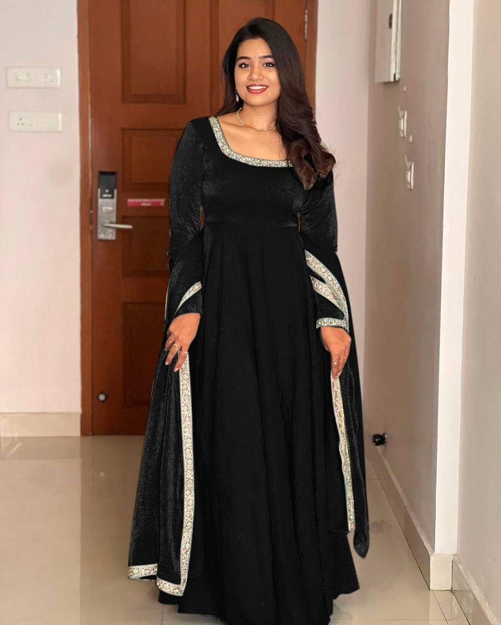 Party Wear Special New Fandy Designer Black Gown Collection.
