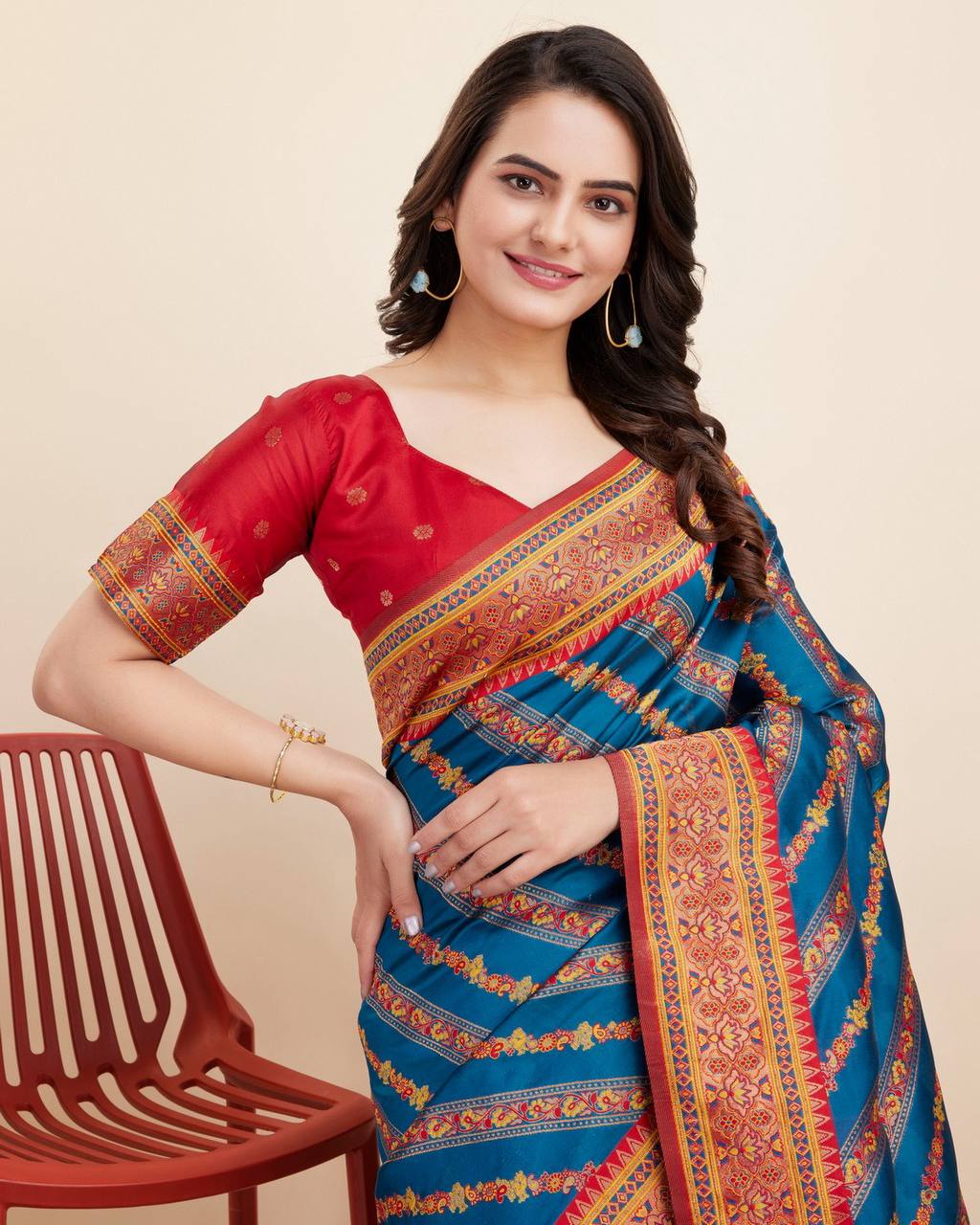 Preety Designer Blue Color Saree on premium Cotton Silk Saree.