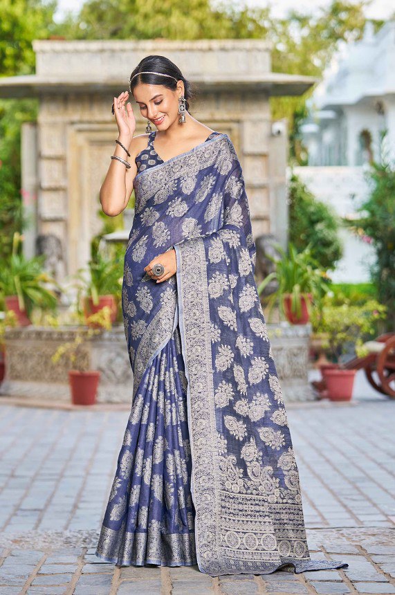 Wedding Functions Special Chikankari Linen Cotton Saree Collection.