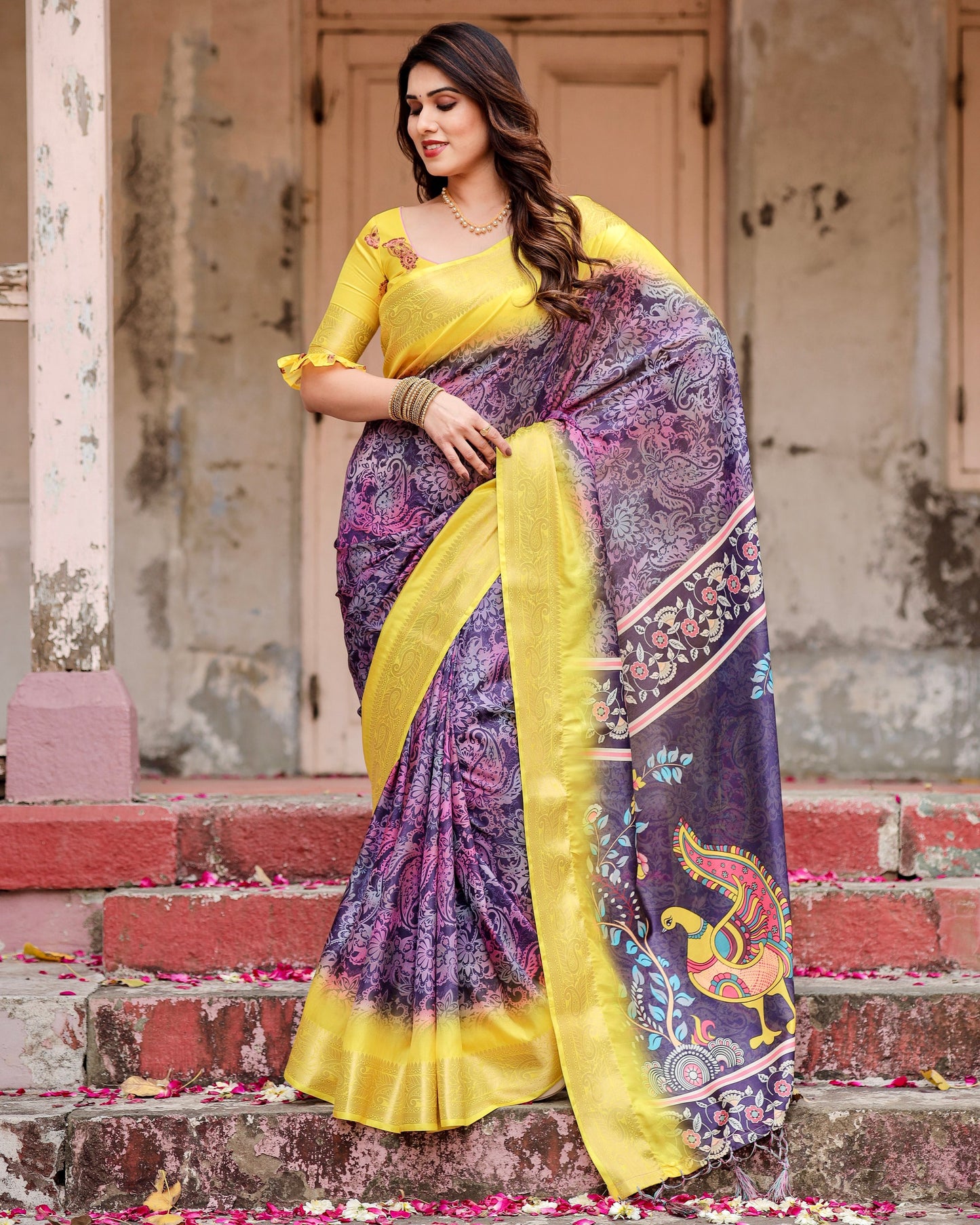 New Designer Look Pure Silk Digital Printed Saree.