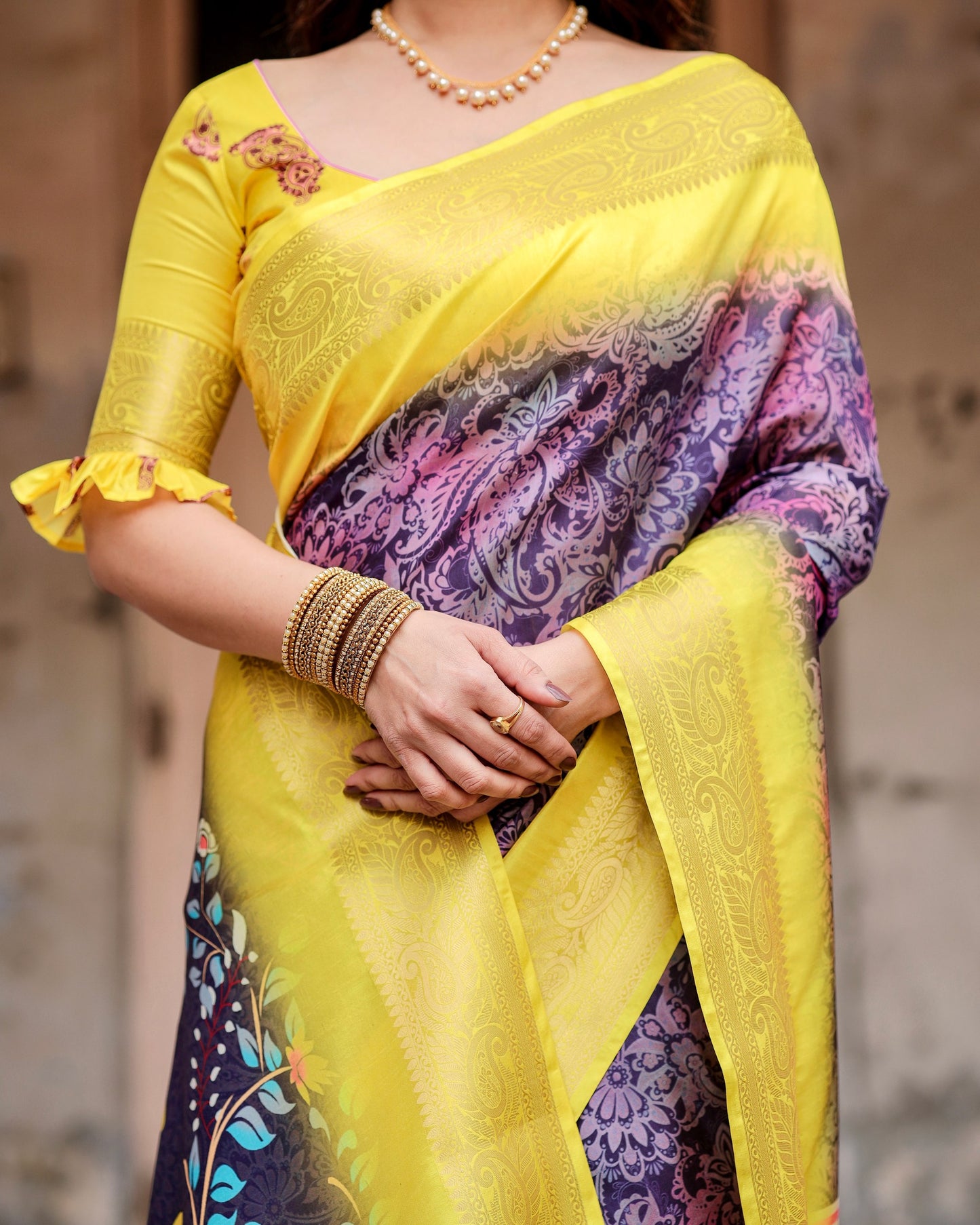New Designer Look Pure Silk Digital Printed Saree.
