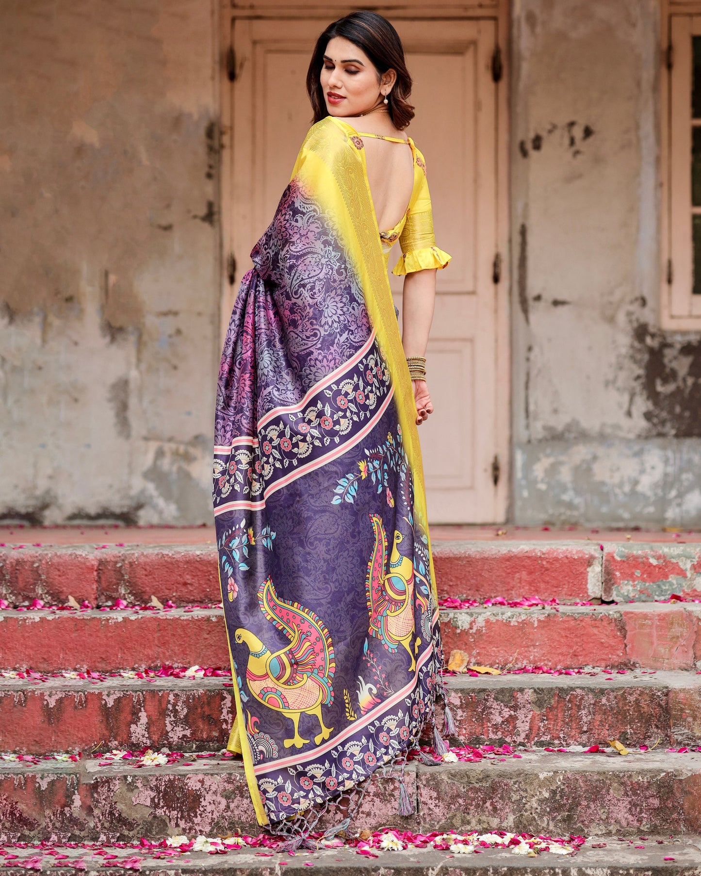 New Designer Look Pure Silk Digital Printed Saree.
