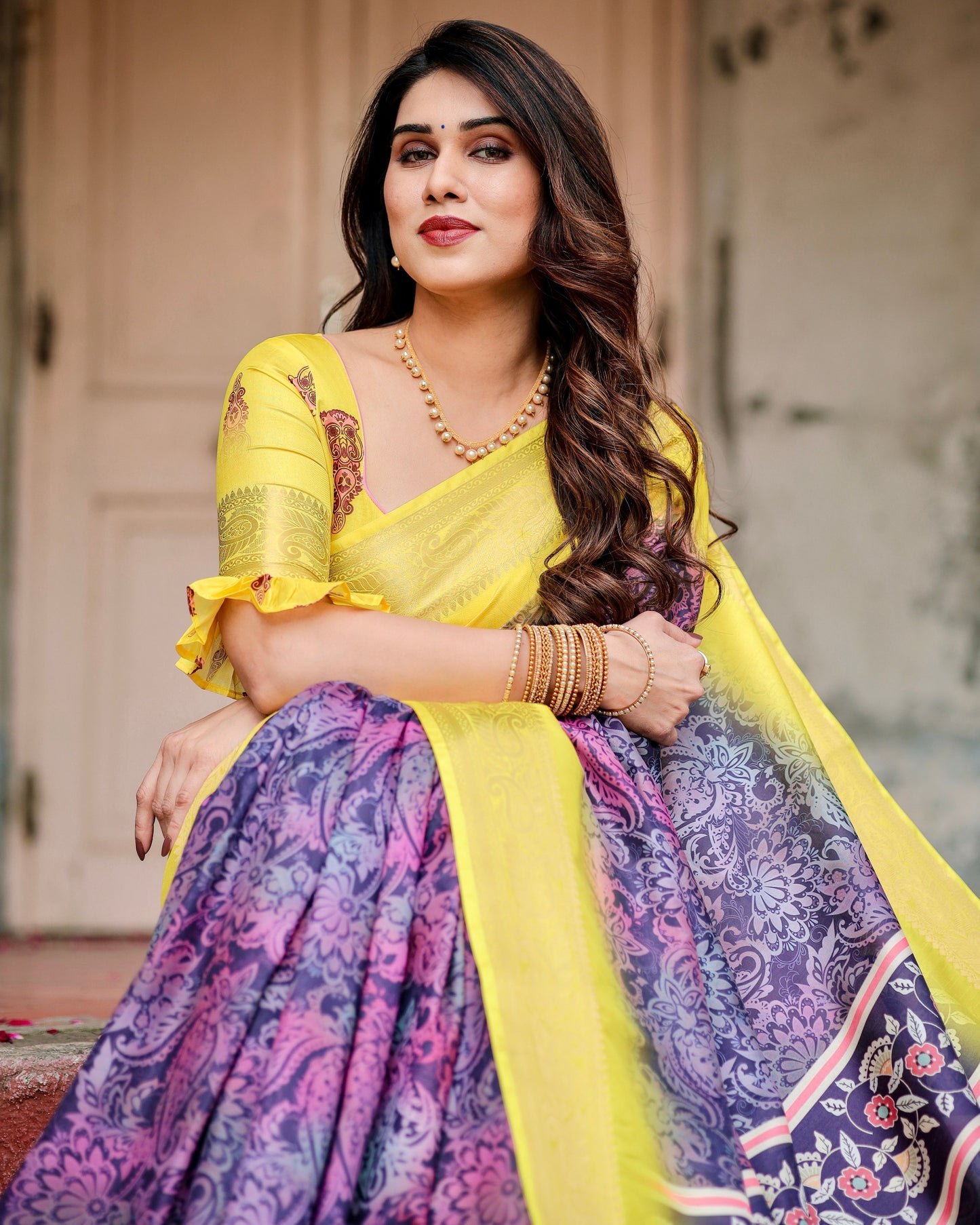 New Designer Look Pure Silk Digital Printed Saree.