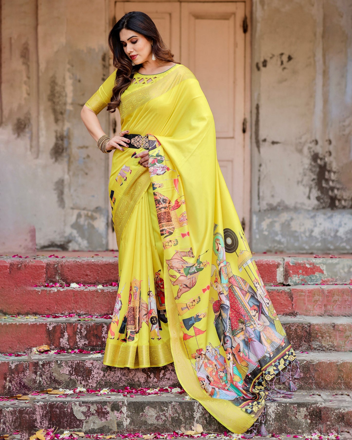 Haldi Ceremony Special Pure Silk Rich Yellow Saree.