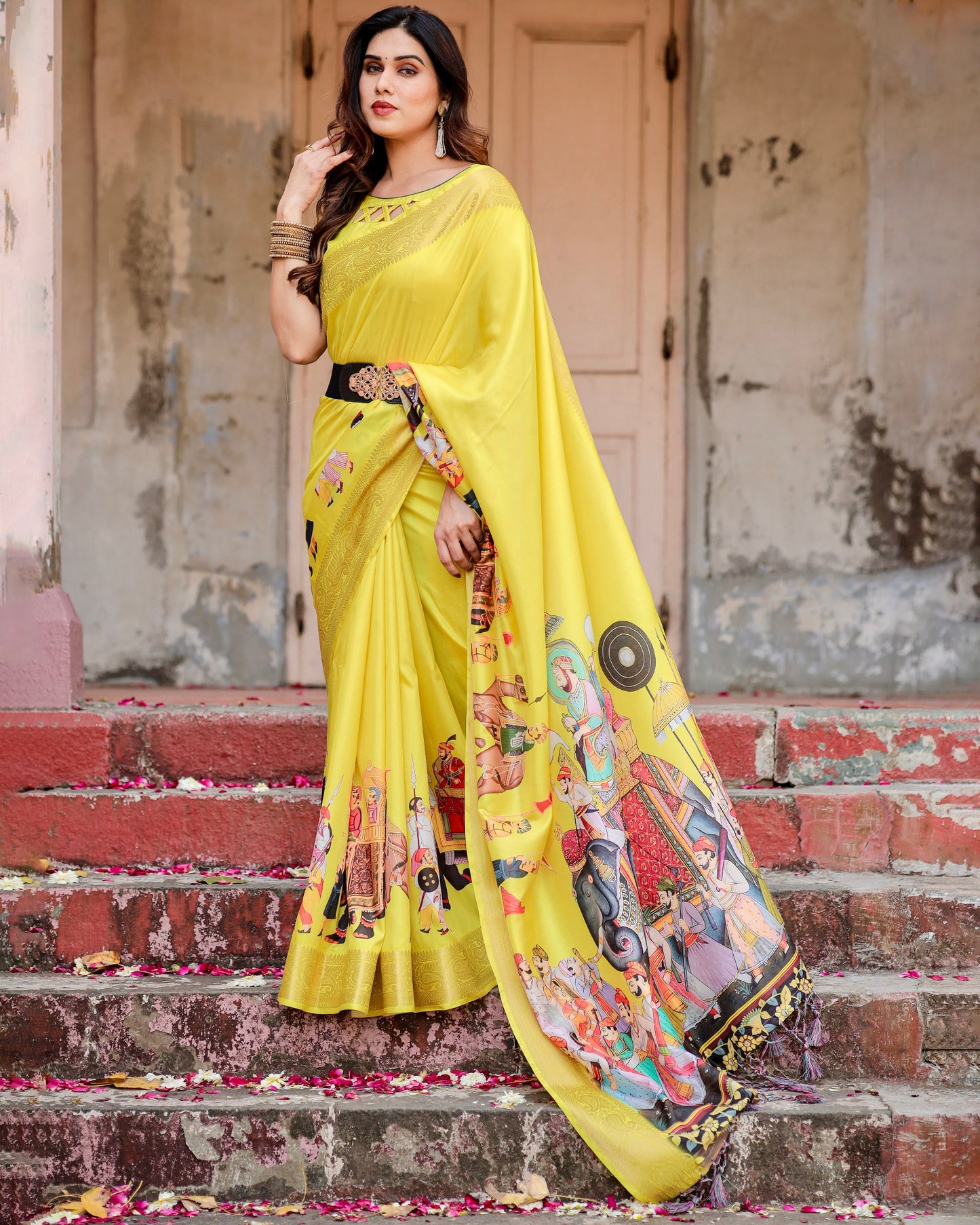 Haldi Ceremony Special Pure Silk Rich Yellow Saree.