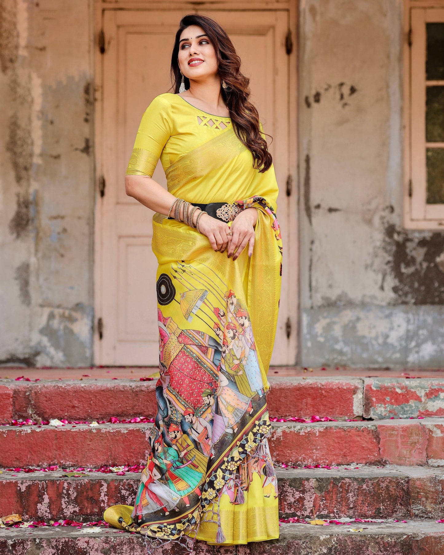 Haldi Ceremony Special Pure Silk Rich Yellow Saree.