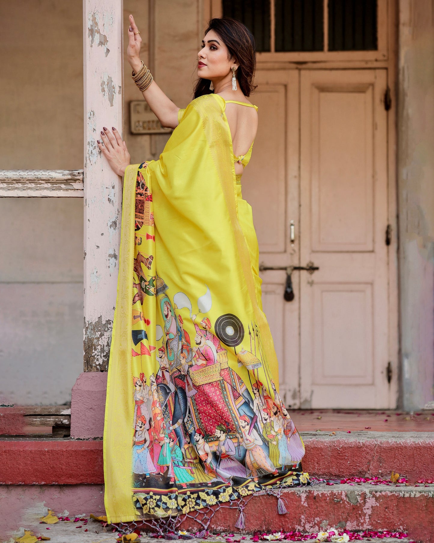 Haldi Ceremony Special Pure Silk Rich Yellow Saree.
