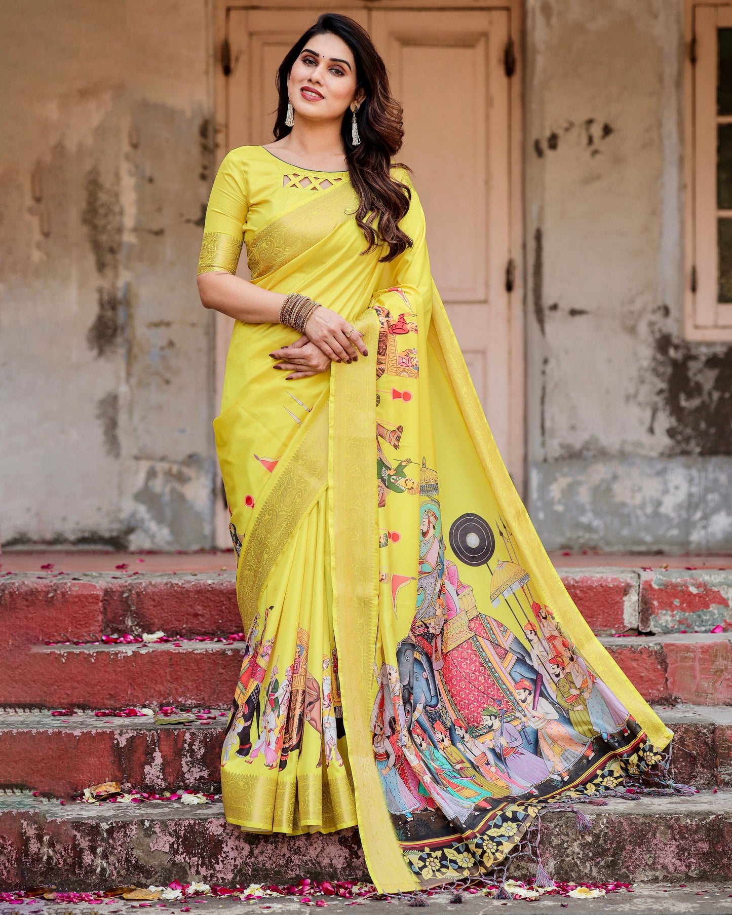 Haldi Ceremony Special Pure Silk Rich Yellow Saree.