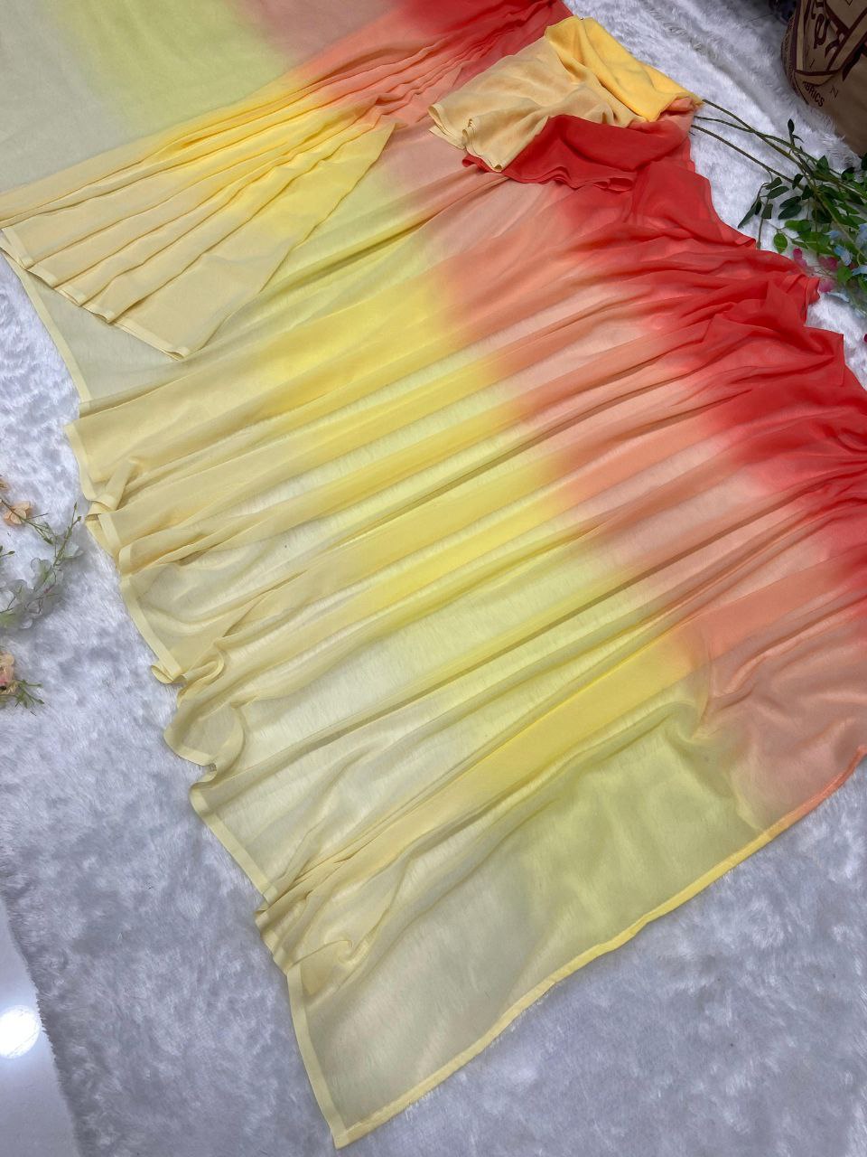 Designer Preety Shaded Colourd Ready To Wear Saree.