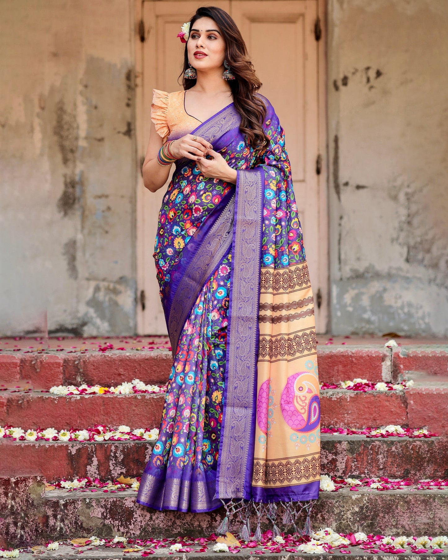Traditional Impressive Look Pure Silk Digital Printed Saree.