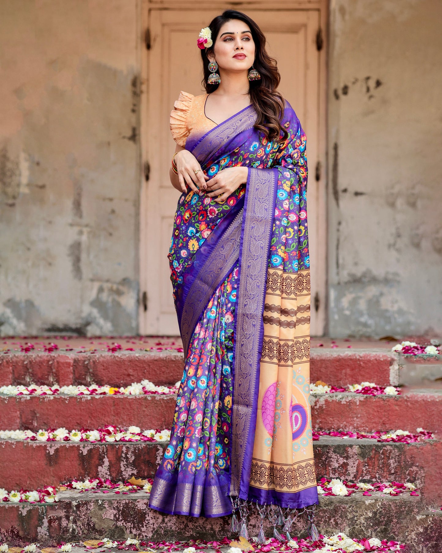 Traditional Impressive Look Pure Silk Digital Printed Saree.