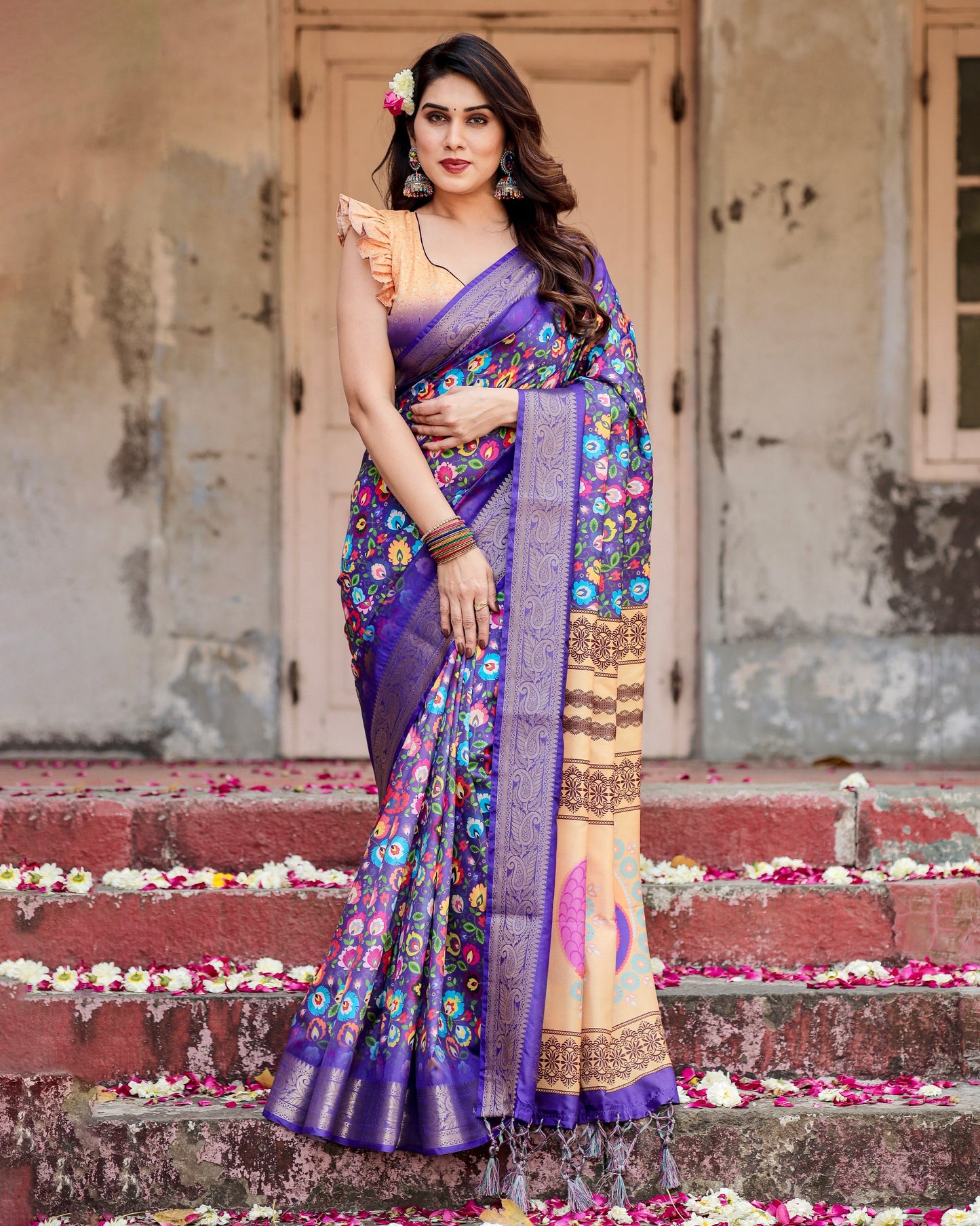 Traditional Impressive Look Pure Silk Digital Printed Saree.