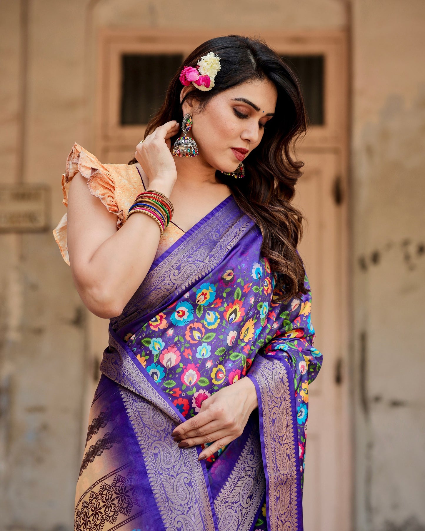 Traditional Impressive Look Pure Silk Digital Printed Saree.
