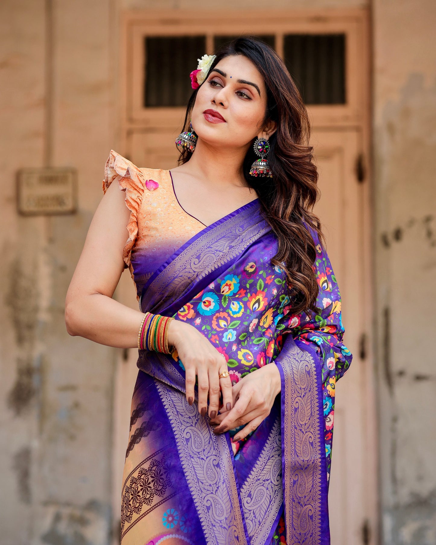 Traditional Impressive Look Pure Silk Digital Printed Saree.