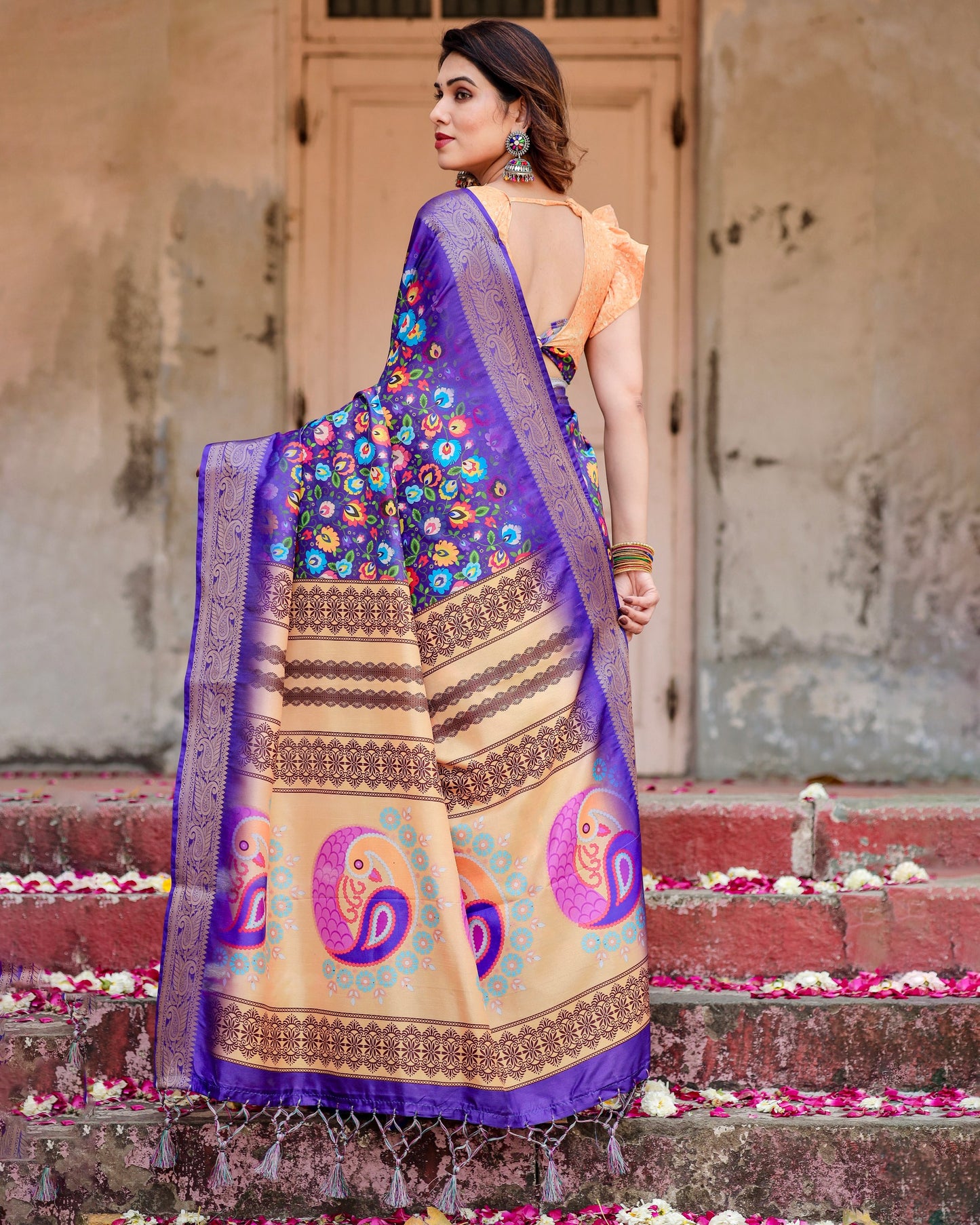 Traditional Impressive Look Pure Silk Digital Printed Saree.