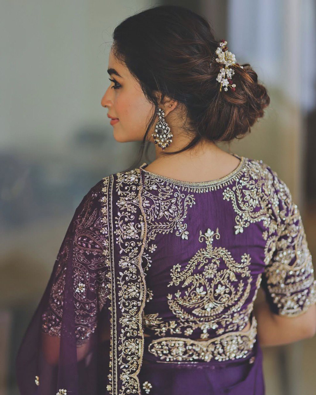 Beautiful Designer Purple Organza Silk Saree Collection.