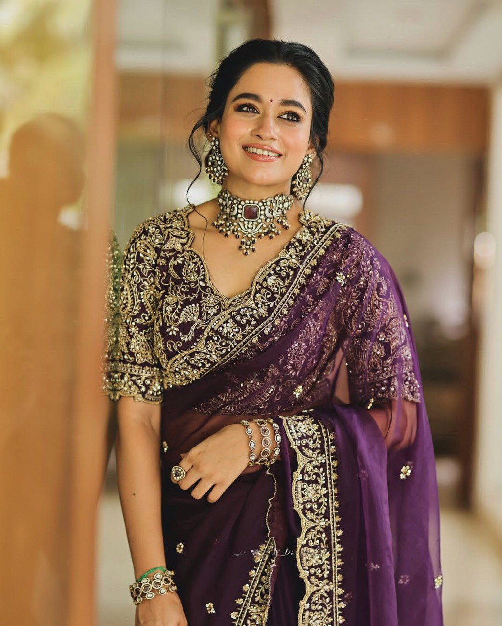 Beautiful Designer Purple Organza Silk Saree Collection.