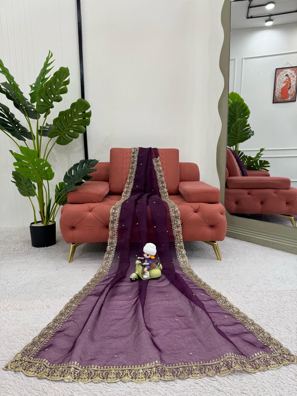 Beautiful Designer Purple Organza Silk Saree Collection.