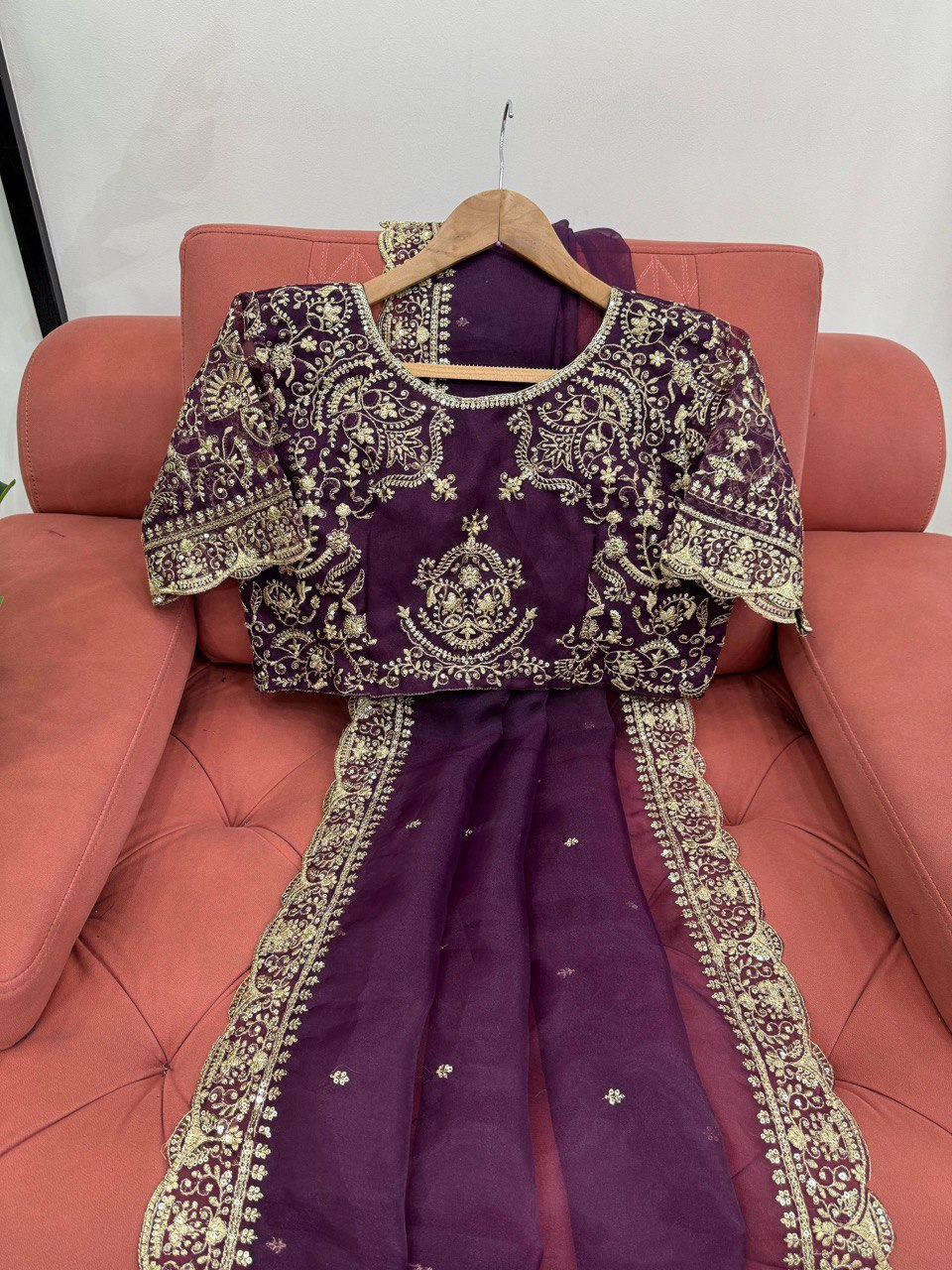 Beautiful Designer Purple Organza Silk Saree Collection.