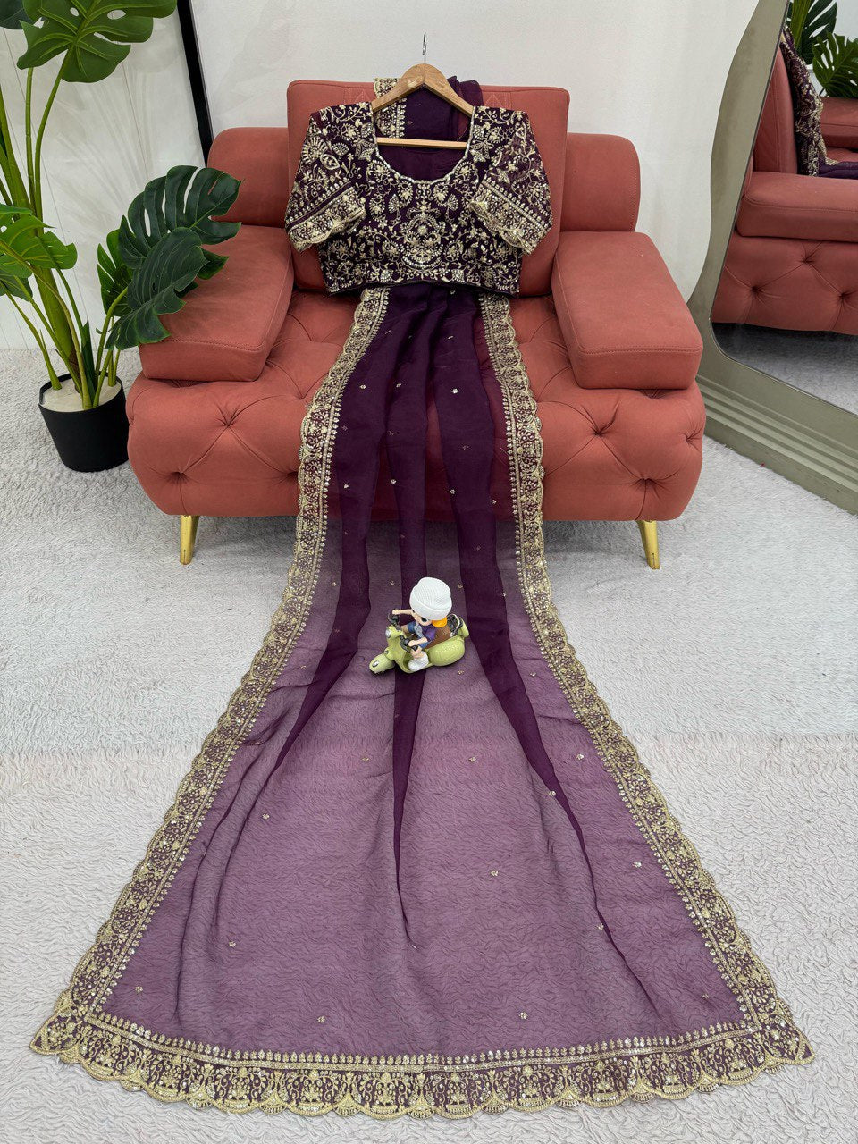 Beautiful Designer Purple Organza Silk Saree Collection.