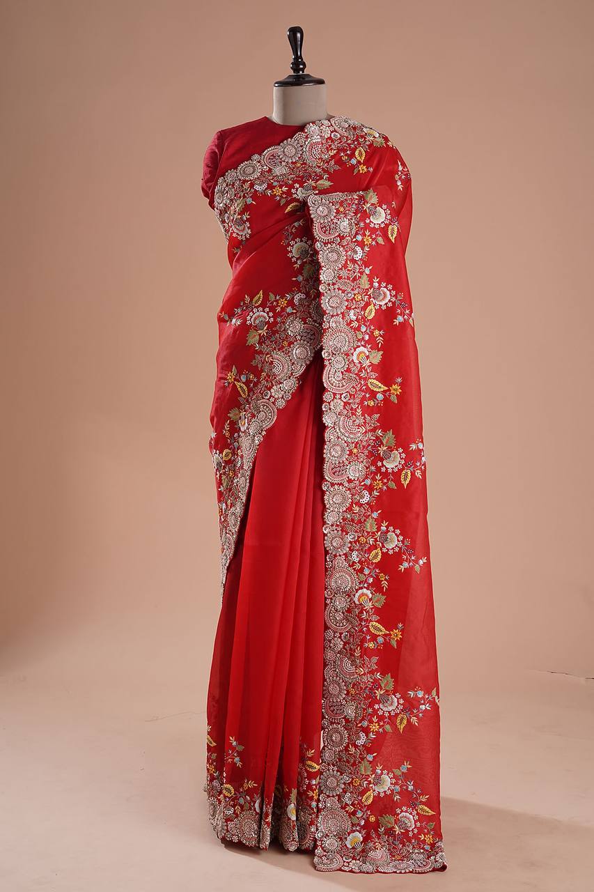 Wedding Wear Special New Red Soft Rangoli Silk Saree Collection.