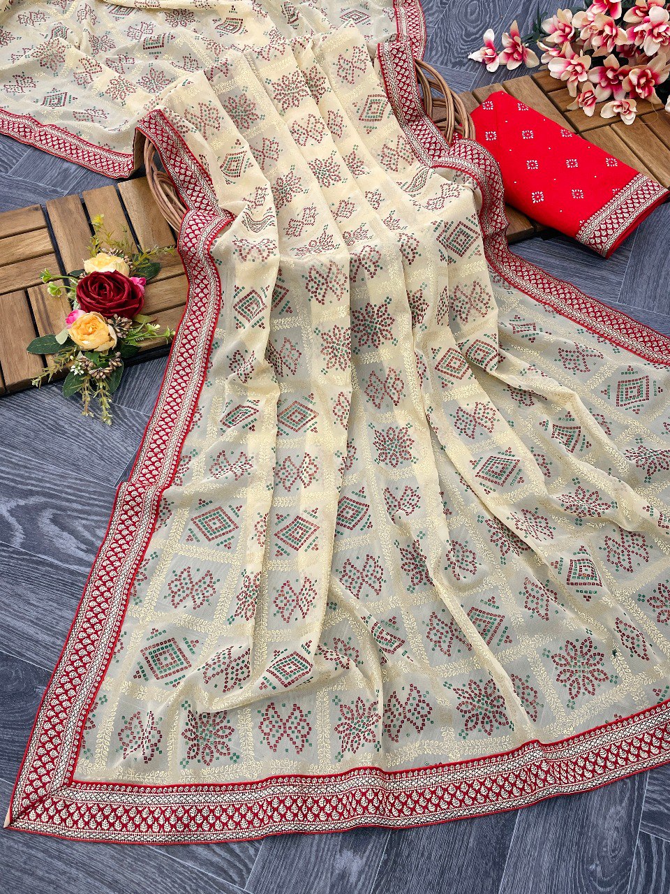 Latest Trending Designer Jaipuri Bandhni Saree Collection.