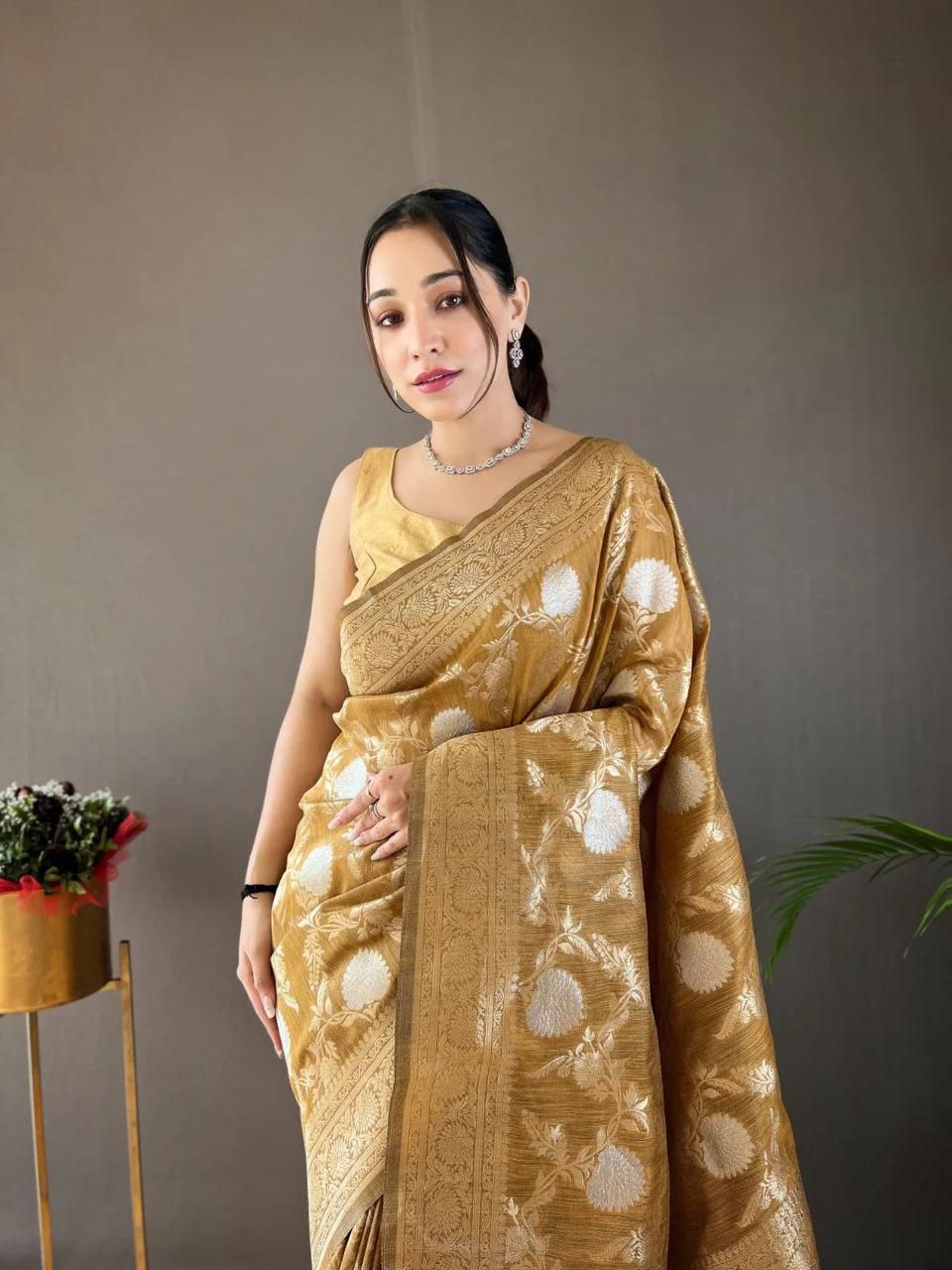 Mustard Soft Lichi Silk Saree Collection.