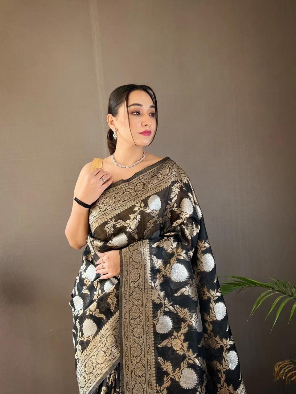 Latest Premium Soft Lichi Silk Black Saree.