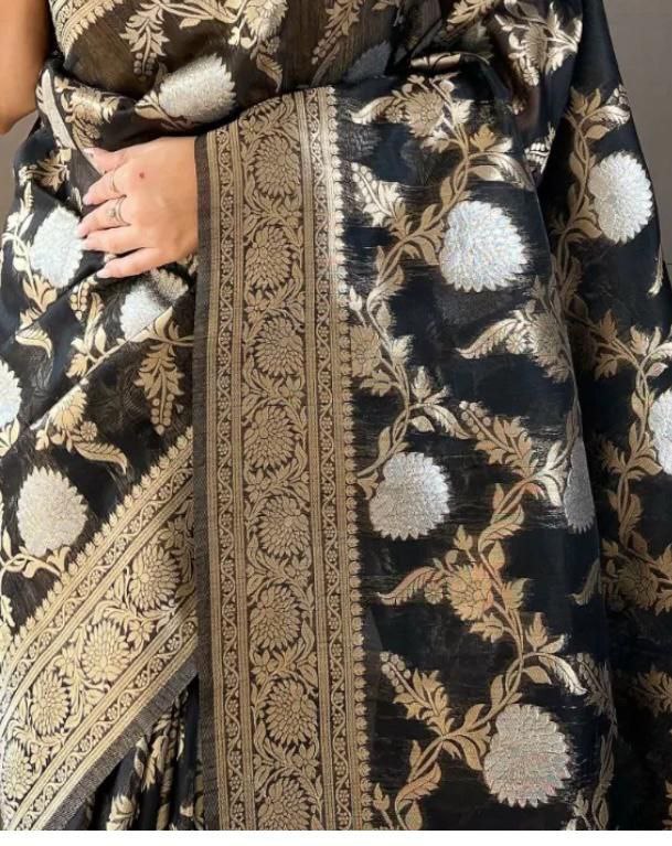 Latest Premium Soft Lichi Silk Black Saree.