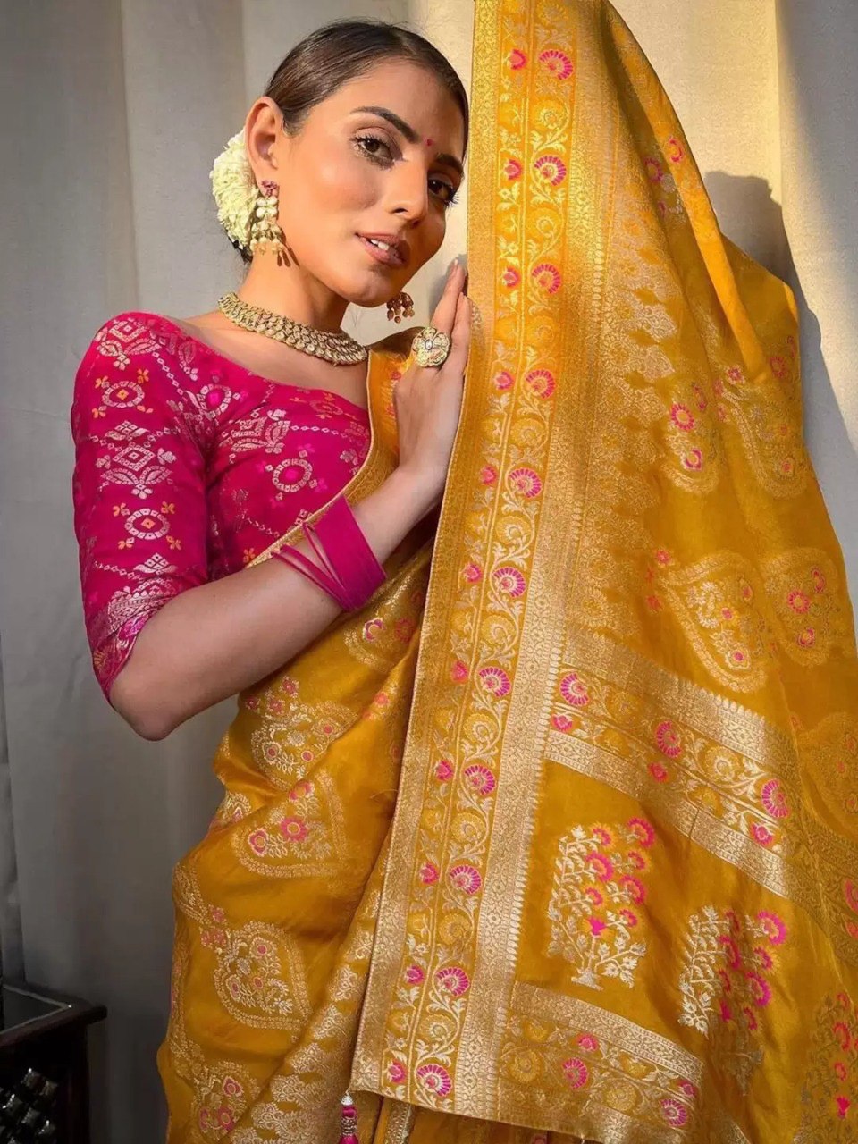 Haldi Special Soft Banarasi Silk Saree Collection.