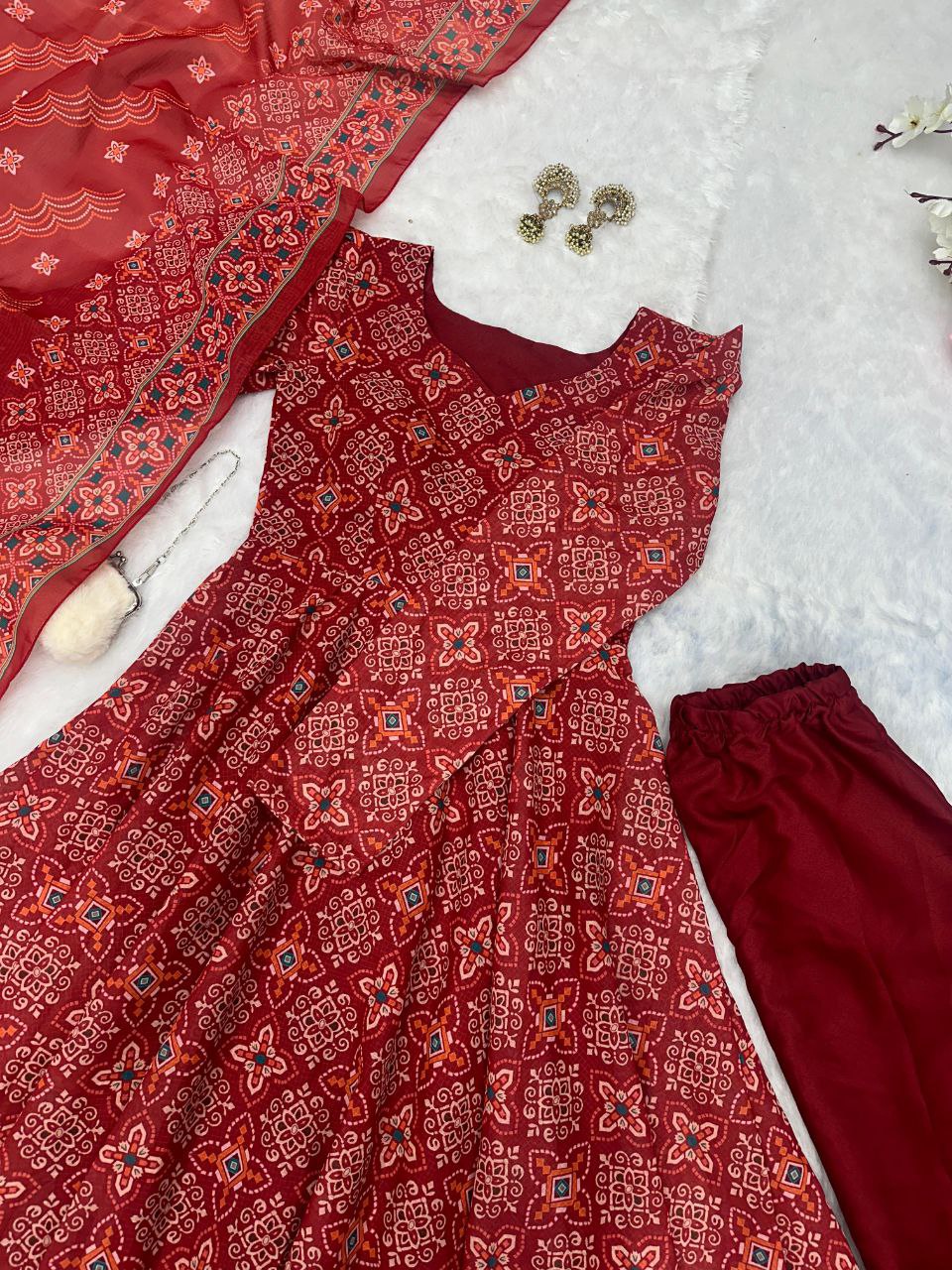 Pretty Heavy Premium Pure Cotton Printed Designer Anarkali Suit Set.