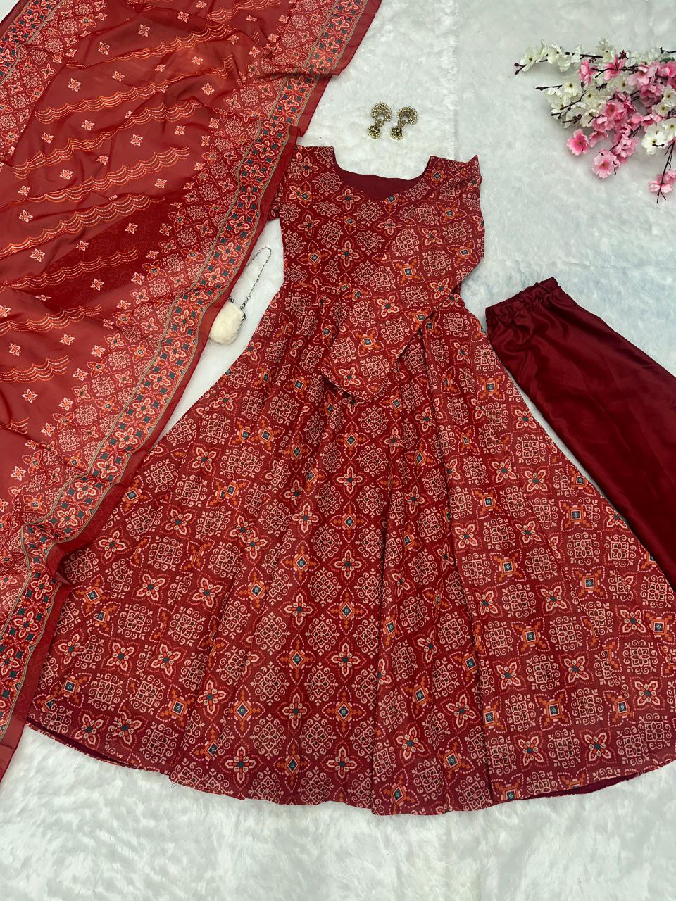Pretty Heavy Premium Pure Cotton Printed Designer Anarkali Suit Set.