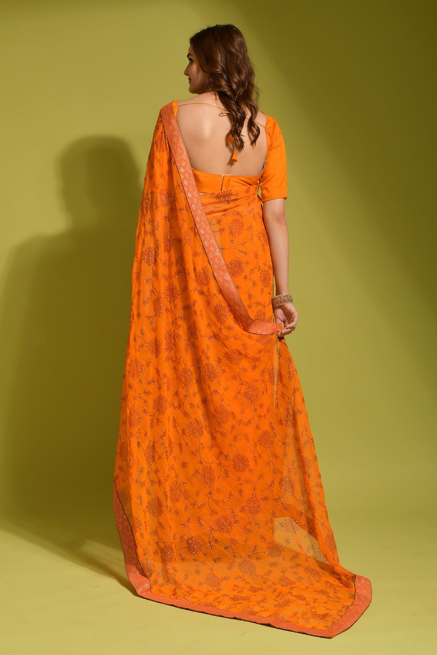 Beautifull Look Party Wear Printed Preety Yellow Saree.