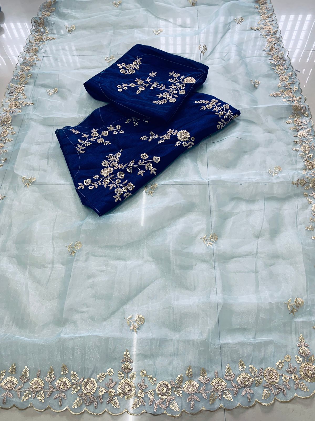 Party Wear Special Premium Soft Georgette Sky Color Saree.